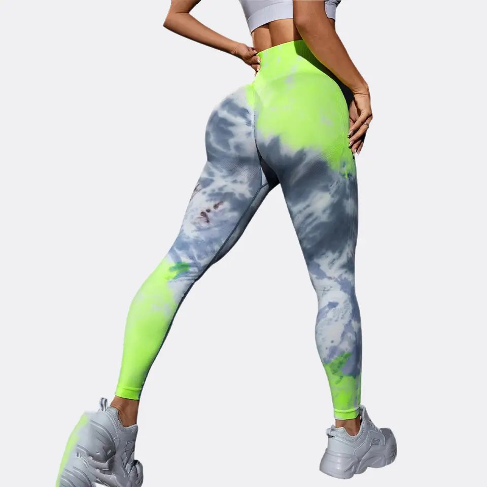 New Women Seamless Push up Tie Dye Leggings High Waist Elastic Peach Yoga Pants Fitness Workout Scrunch Butt Hip-lifting Pants