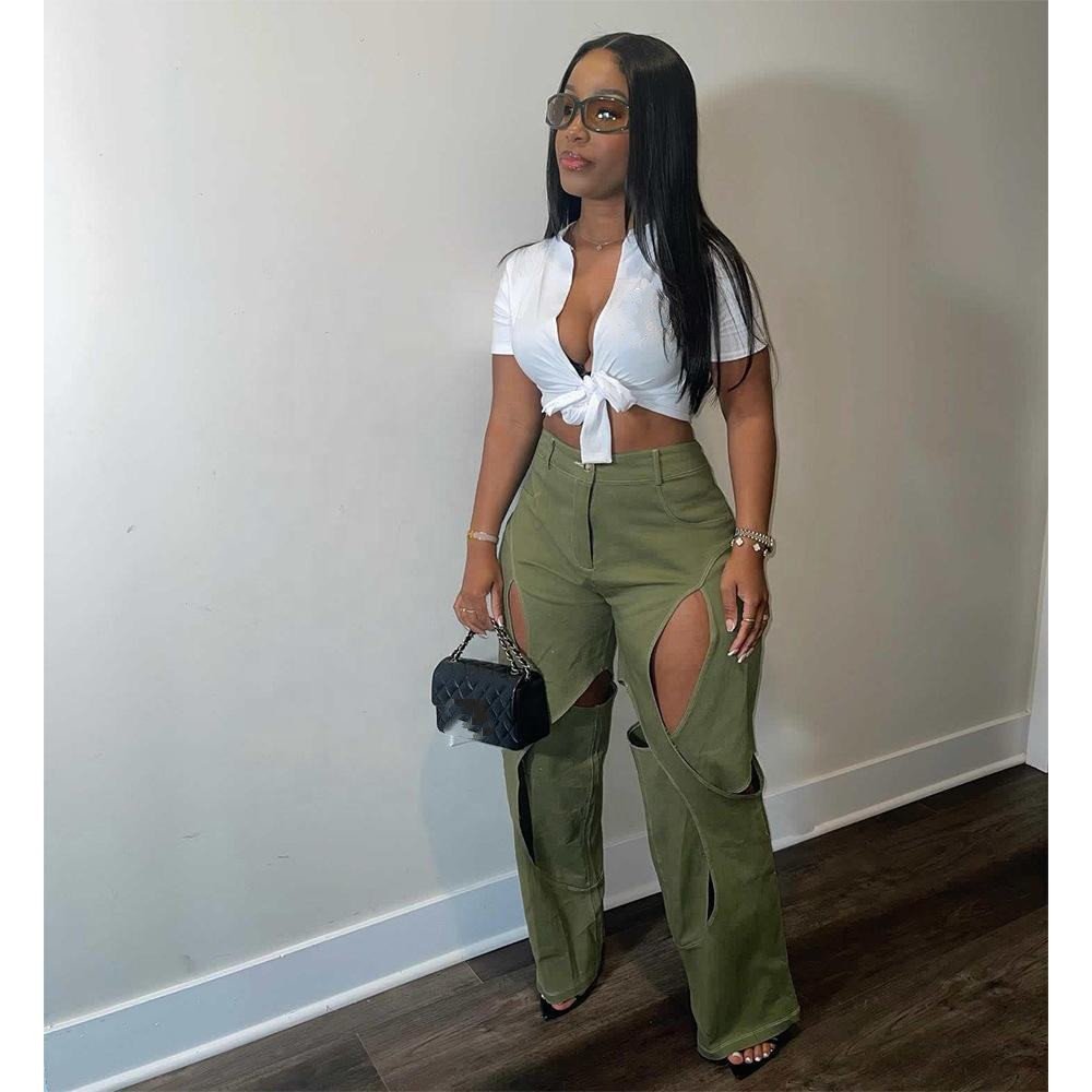 Cargo Pants Women'S Color Contrast Line Splicing Hollow-Out Design Sense Of Casual Spice Girl Fashion Wear With Loose Pants