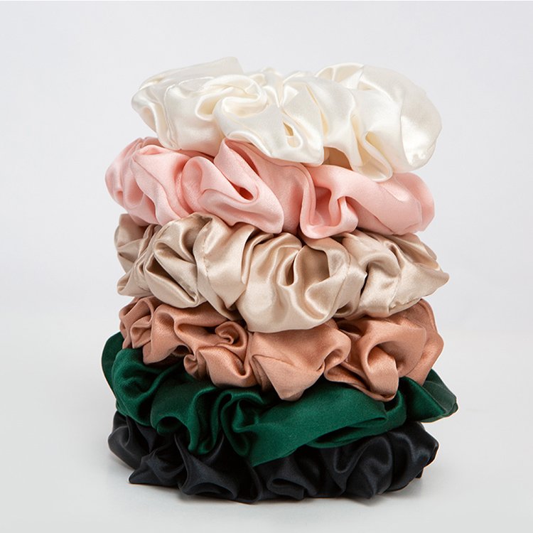 Custom logo label midi size silk elastic rubber band ponytail holder 100% mulberry real silk scrunchies