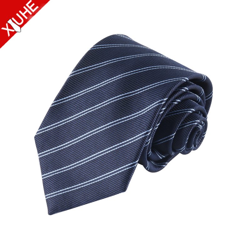 Classic Navy Blue Tie Business Red Custom Necktie Men's Polyester Striped Neck Tie for Wholesale