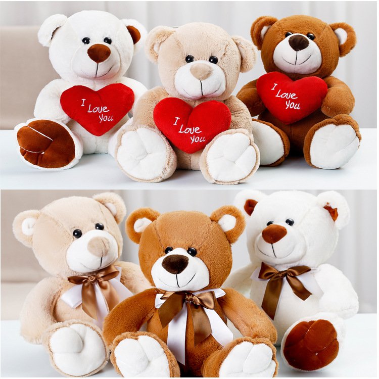 Holding Heart Bear Bow Tie Plush Doll Bear Valentine'S Day Gift Cute Cartoon Teddy Bear Stuffed Animal Toys