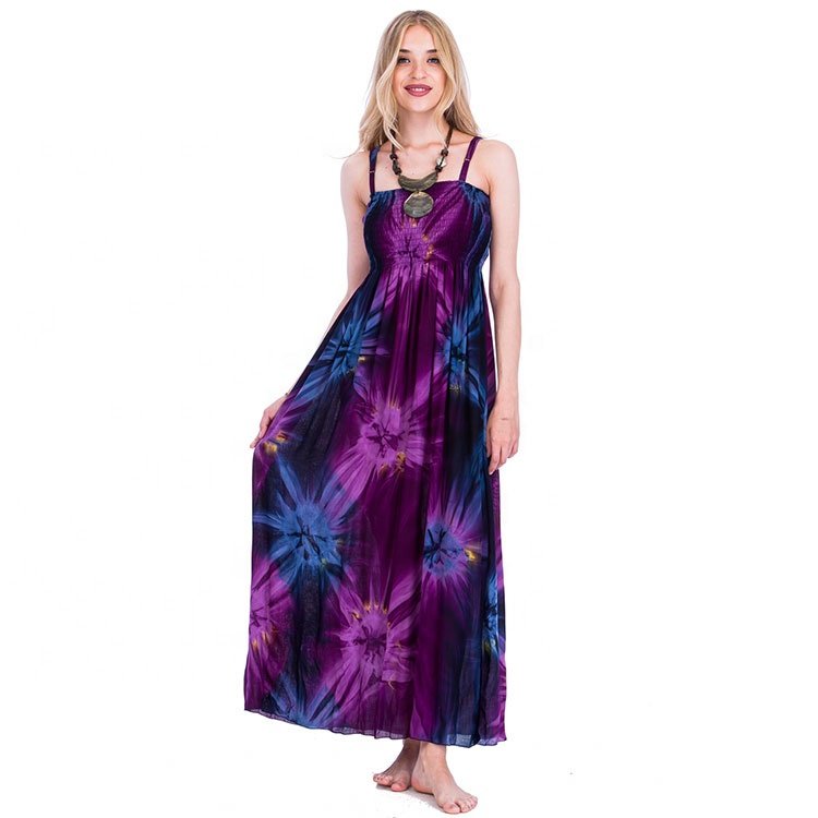 New fashion boho long women dress tie dye spaghetti strap beach dress