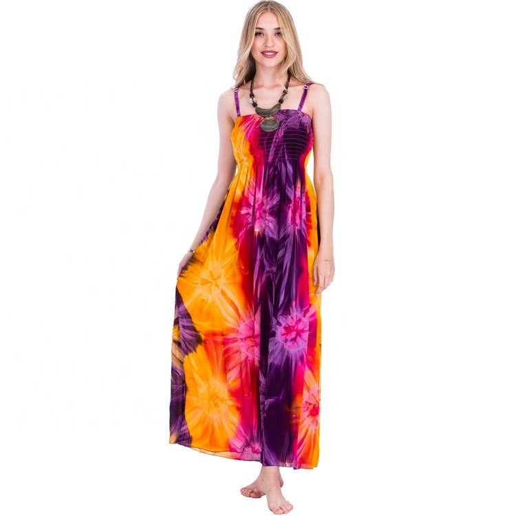 New fashion boho long women dress tie dye spaghetti strap beach dress