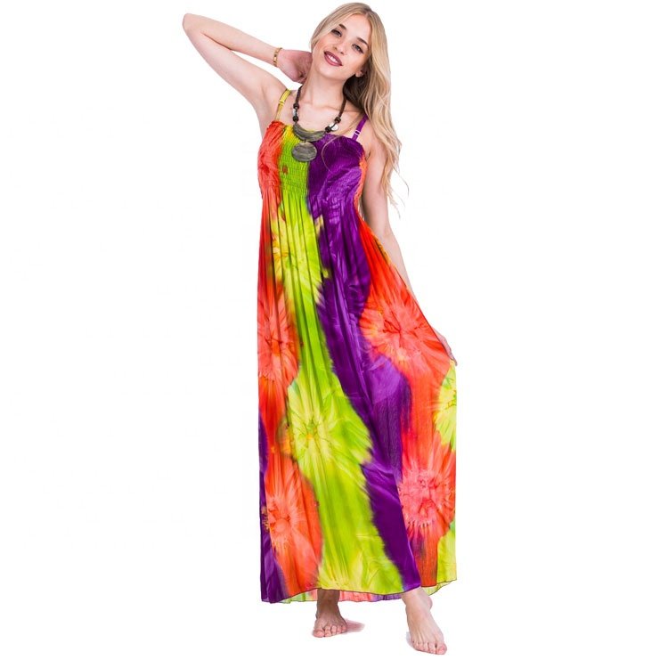 New fashion boho long women dress tie dye spaghetti strap beach dress