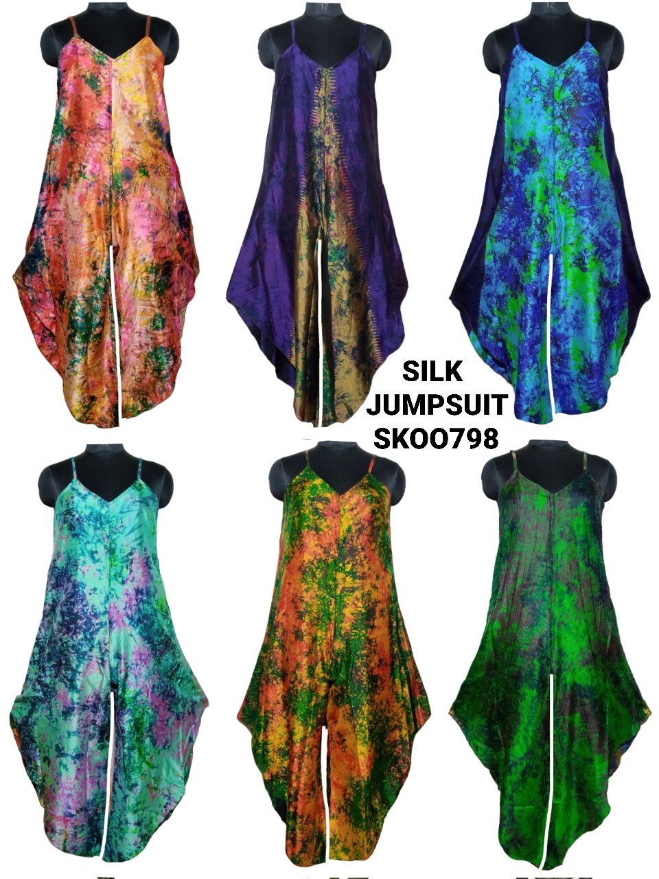 BOHO TIE DYE SILK JUMPSUIT FASHIONABLE AND DESIGNER TIE DYE JUMPSUIT EXPORT QUALITY SILK JUMPSUIT