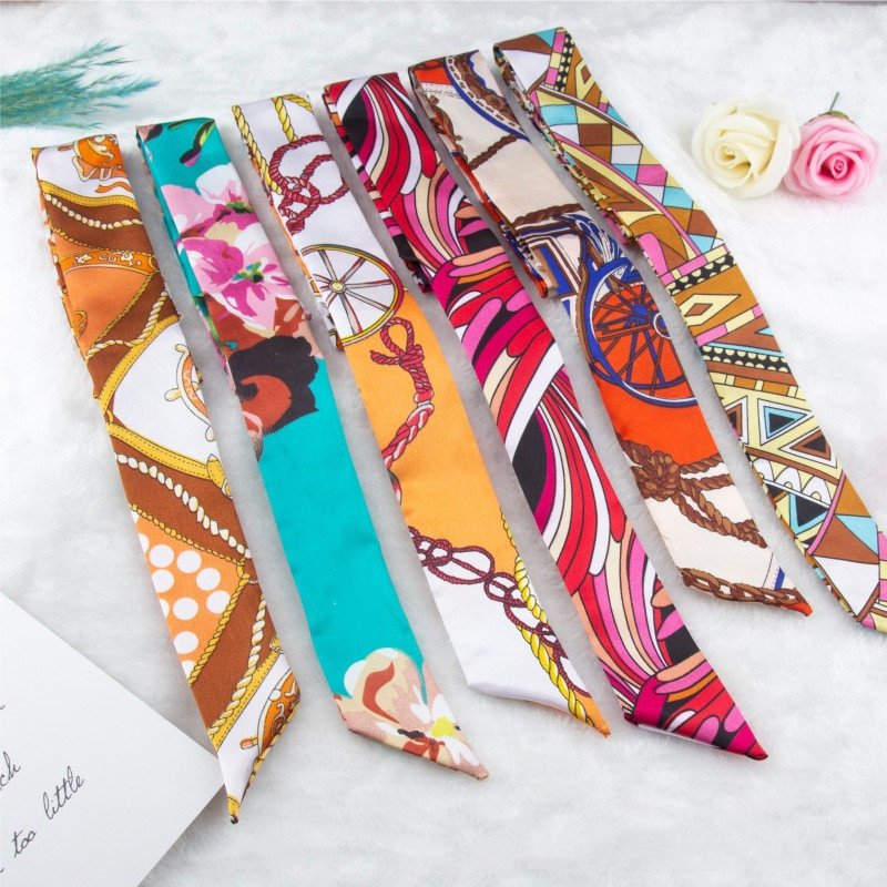 New Fashion Striped Leopard Printed Satin Hair Scarf Neck Tie Handbags Ribbon Decoration Women Accessories
