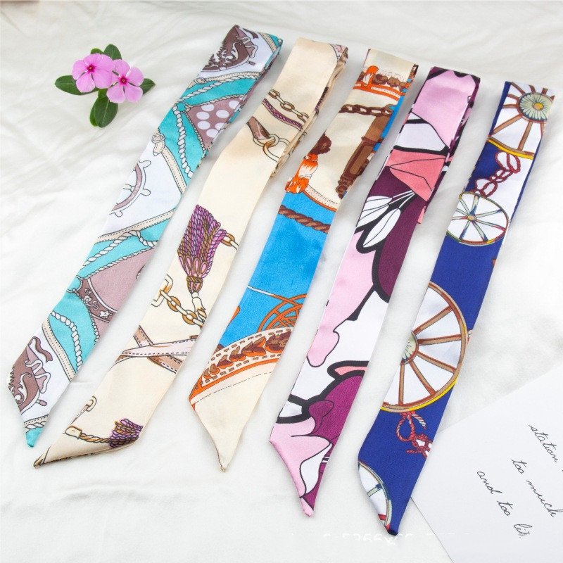New Fashion Striped Leopard Printed Satin Hair Scarf Neck Tie Handbags Ribbon Decoration Women Accessories