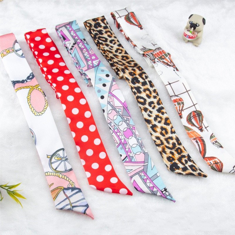 New Fashion Striped Leopard Printed Satin Hair Scarf Neck Tie Handbags Ribbon Decoration Women Accessories