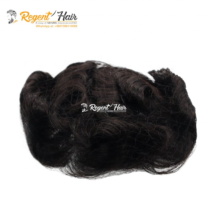 Customized Thin Skin Men's Super Fine Silk Swiss Lace Front Toupee Natural Looking Black Human Hair for Export to Bangladesh