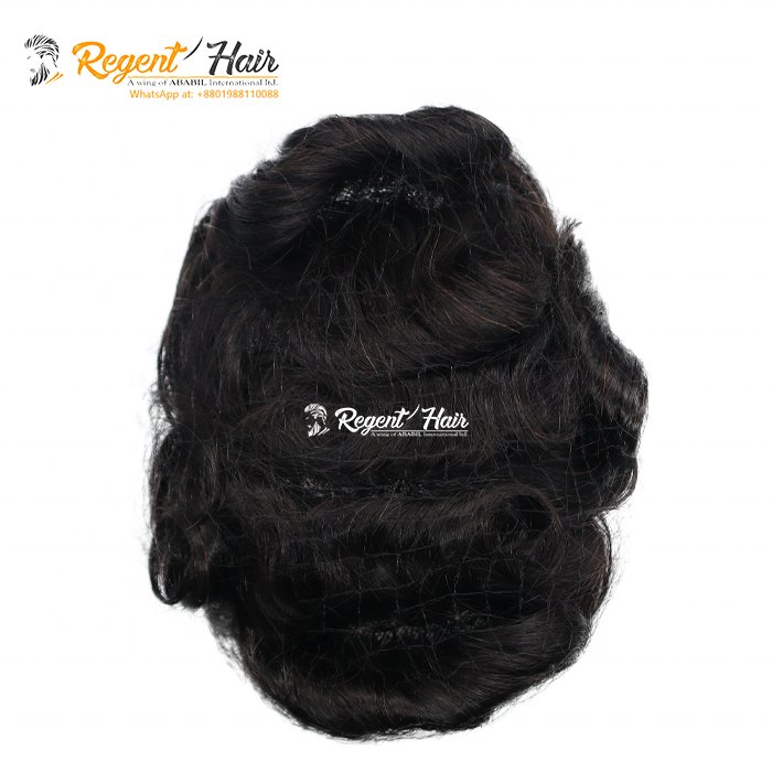 Customized Thin Skin Men's Super Fine Silk Swiss Lace Front Toupee Natural Looking Black Human Hair for Export to Bangladesh