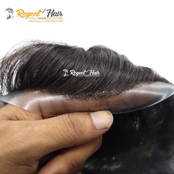 Customized Thin Skin Men's Super Fine Silk Swiss Lace Front Toupee Natural Looking Black Human Hair for Export to Bangladesh