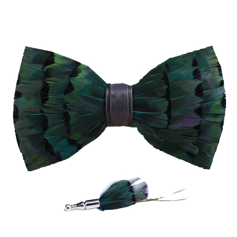 Hot Selling Custom Mens Feather Bowtie Brooch Set Fancy Decorative Handmade Elegant For Event Party