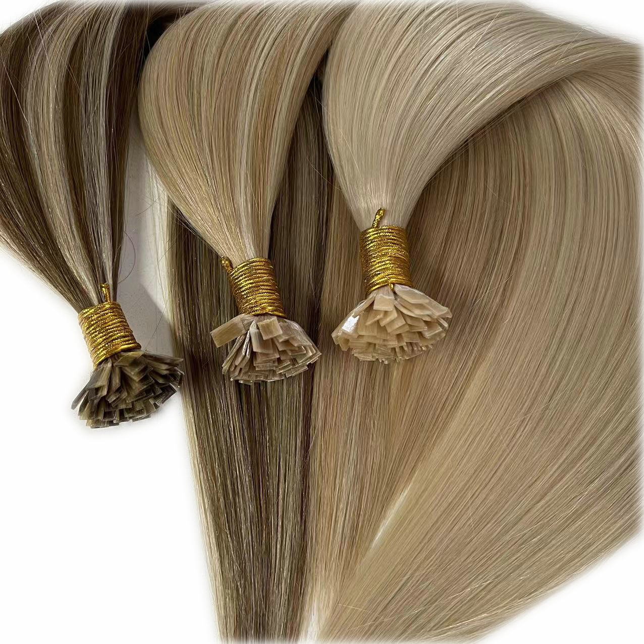Wholesale Double Drawn Human Hair Extensions Pre-bonded Keratin Flat Tip Hair Extension Italian Glue Custom Color Natural Hair