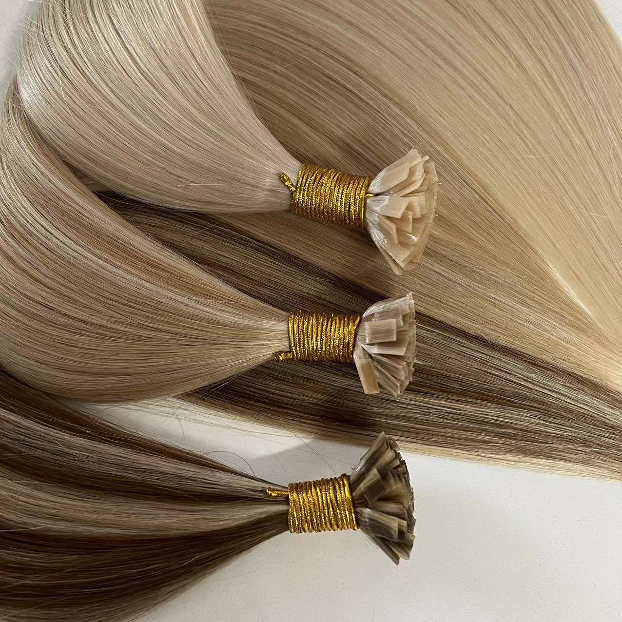 Wholesale Double Drawn Human Hair Extensions Pre-bonded Keratin Flat Tip Hair Extension Italian Glue Custom Color Natural Hair