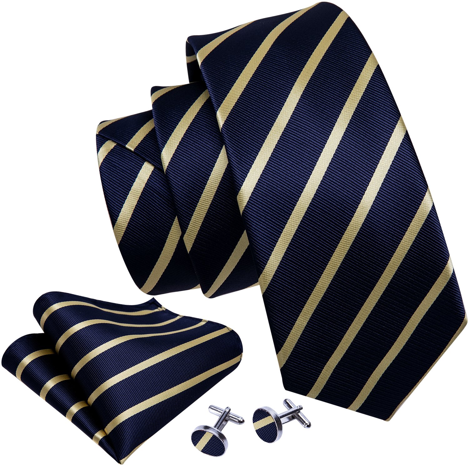 Custom Design Fashion Classical Formal Navy Blue Yellow Men Striped Necktie Mens Silk Ties