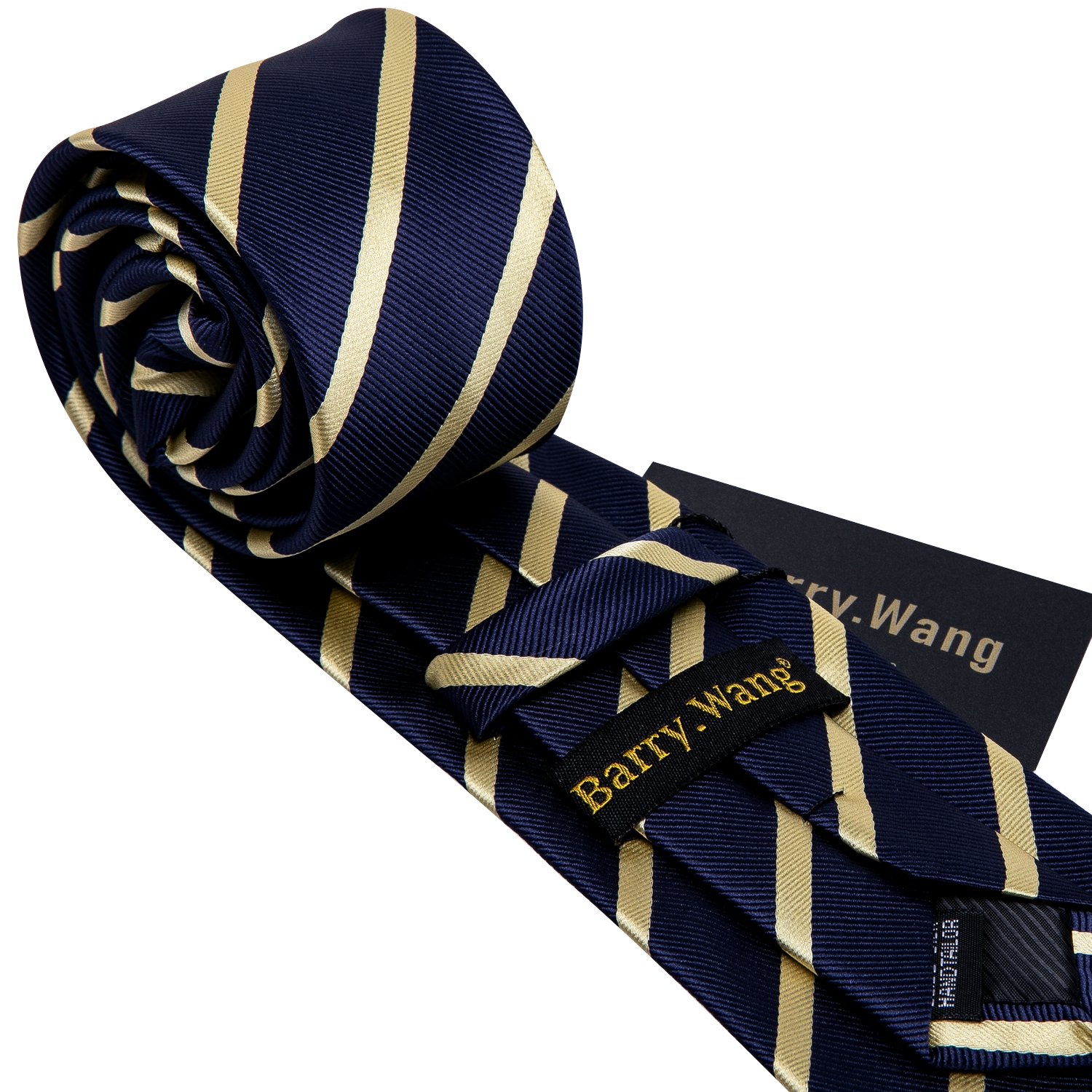Custom Design Fashion Classical Formal Navy Blue Yellow Men Striped Necktie Mens Silk Ties