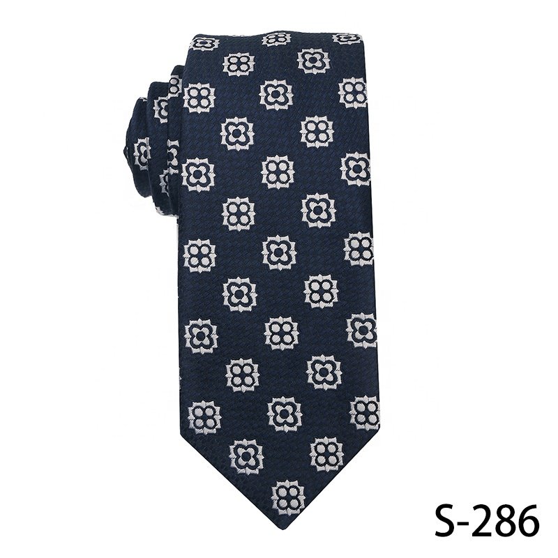2024 Fashion High Quality Hand Made Flower Polyester Mens Ties Navy Blue Striped Designs Custom Made Silk Ties for Man