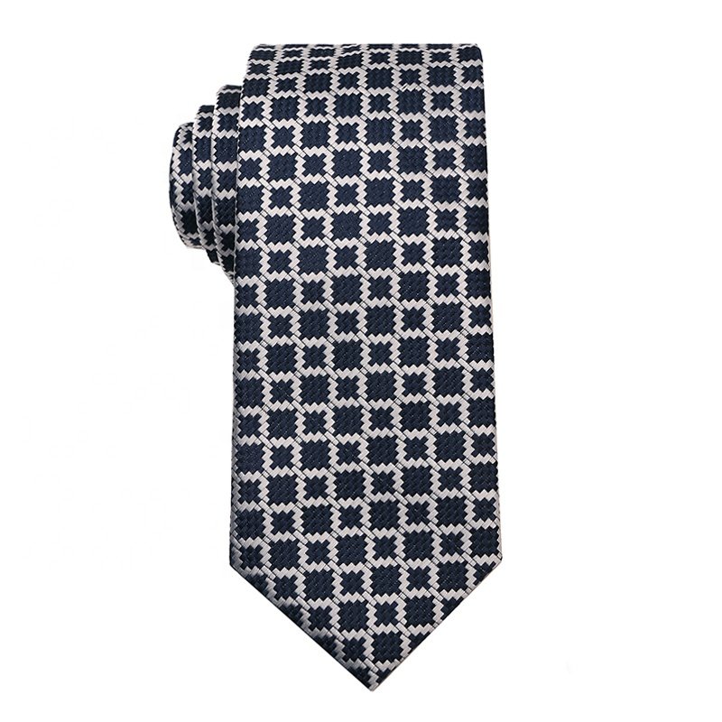 2024 Fashion High Quality Hand Made Flower Polyester Mens Ties Navy Blue Striped Designs Custom Made Silk Ties for Man