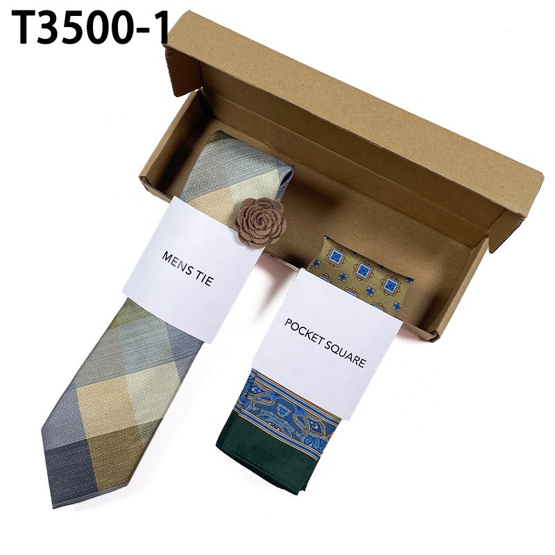 Hot sale nudo corbata diseno proveedores luxury necktie men necktie set pocket square lapel pin check silk neck tie set for men