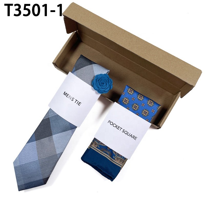 Hot sale nudo corbata diseno proveedores luxury necktie men necktie set pocket square lapel pin check silk neck tie set for men