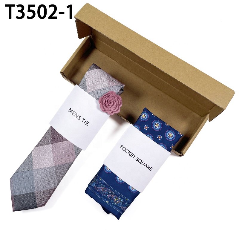 Hot sale nudo corbata diseno proveedores luxury necktie men necktie set pocket square lapel pin check silk neck tie set for men