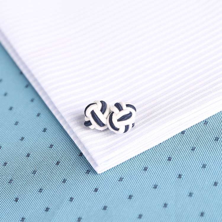 Custom Black & White Two-Toned Elastic Fabric Silk Knot Cufflinks Genre Cuff Links