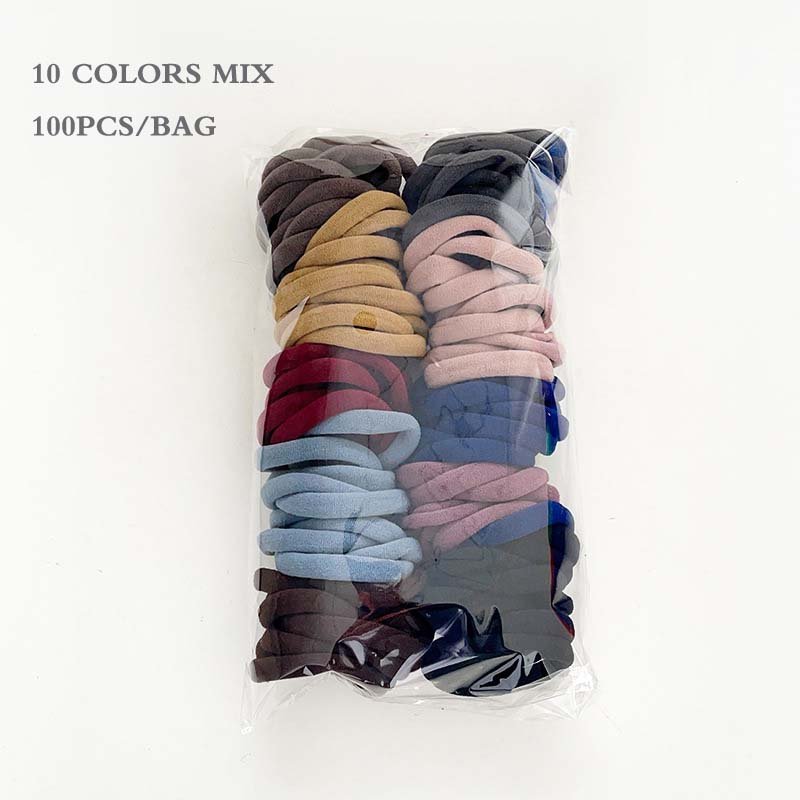 100pcs/bag black hair ties for women girls no damage ponytail holder seamless thick black hair band elastic