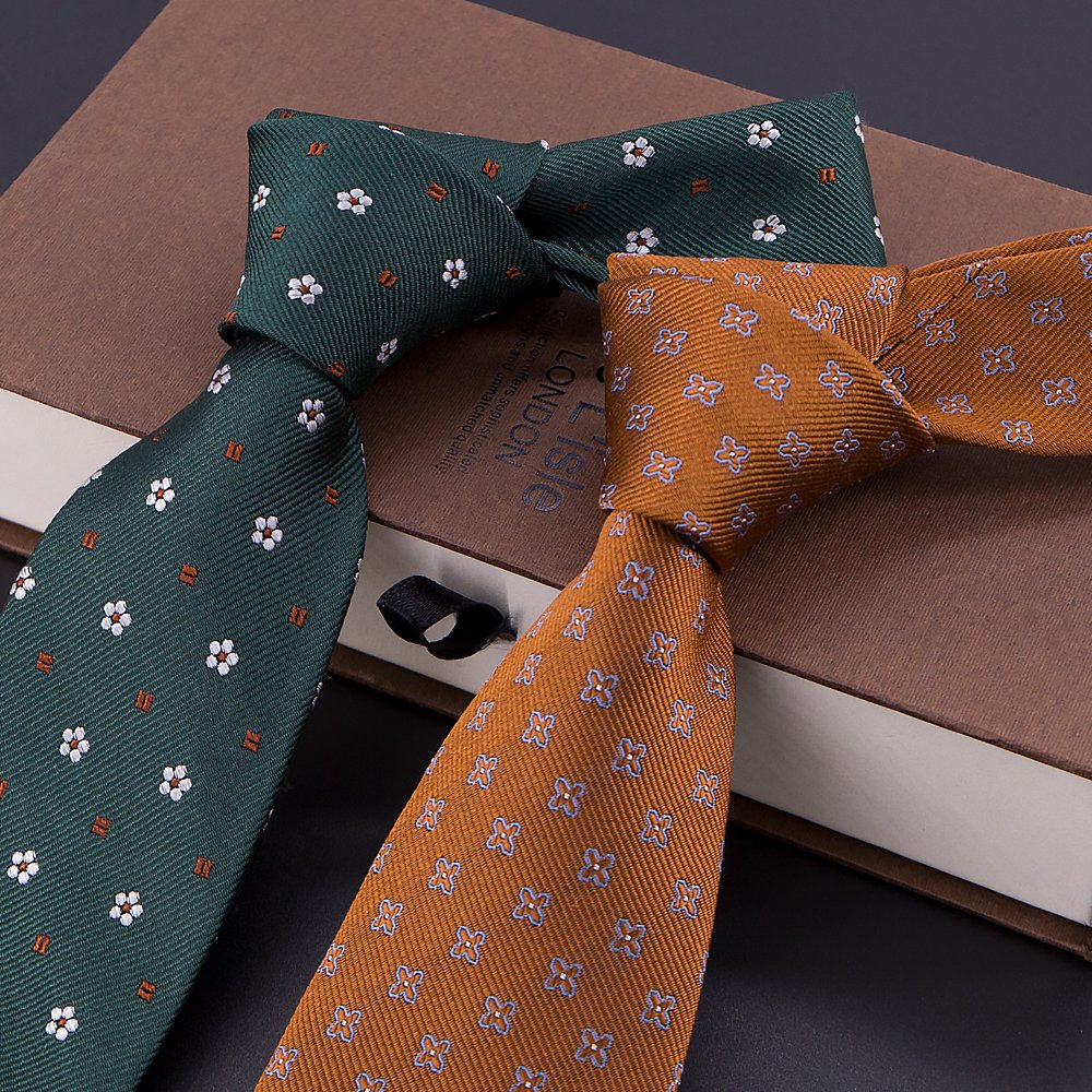 Hamocigia Floral Flower Jacquard Men's 100% Silk Neck Ties