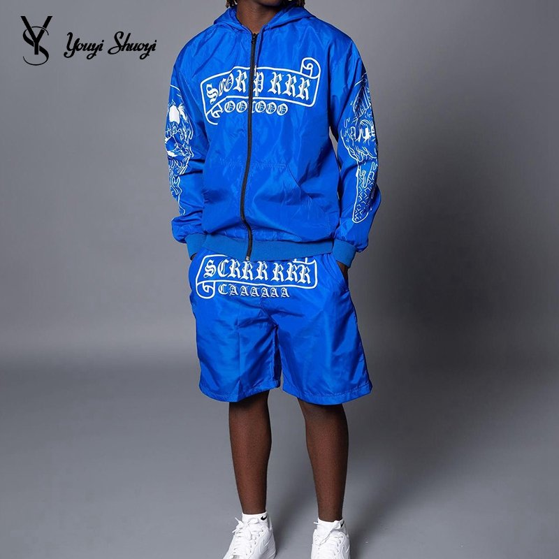 YYSY Custom 2 Pcs Set Zip up Jacket and Shorts Wind breaker Tracksuits Jogging Sweat Track Suits for Men