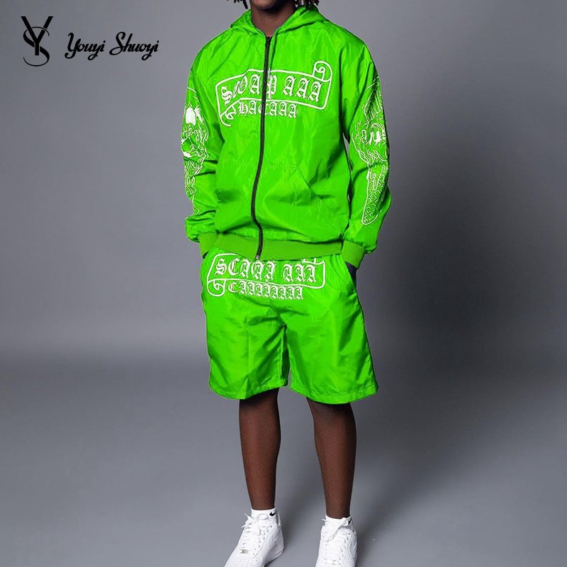 YYSY Custom 2 Pcs Set Zip up Jacket and Shorts Wind breaker Tracksuits Jogging Sweat Track Suits for Men