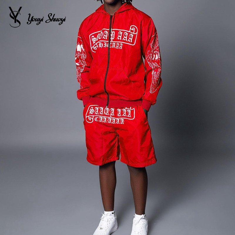 YYSY Custom 2 Pcs Set Zip up Jacket and Shorts Wind breaker Tracksuits Jogging Sweat Track Suits for Men
