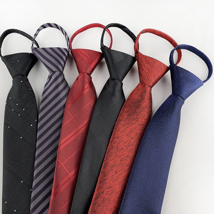 Wholesale Neck Tie Lazy Adjustable Elastic Fashionable No Tie Zipper Slim Ties For Men Jacquard Necktie With Zipper