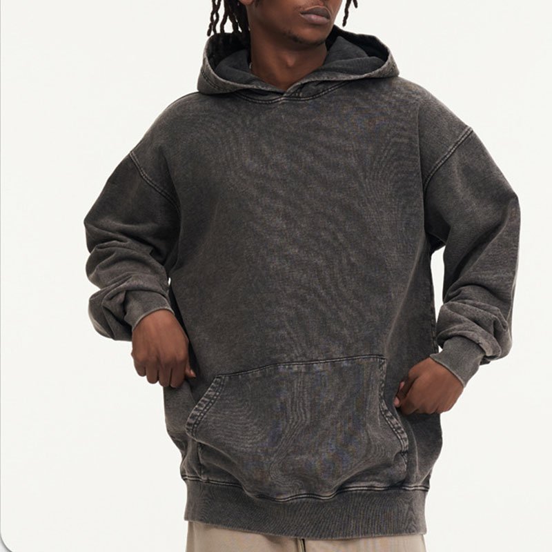 Custom Blank No String Washed Hoodie Oversized Loose Men Hip Hop Streetwear Vintage Wash Hoodie Heavyweight Wash Hoodie
