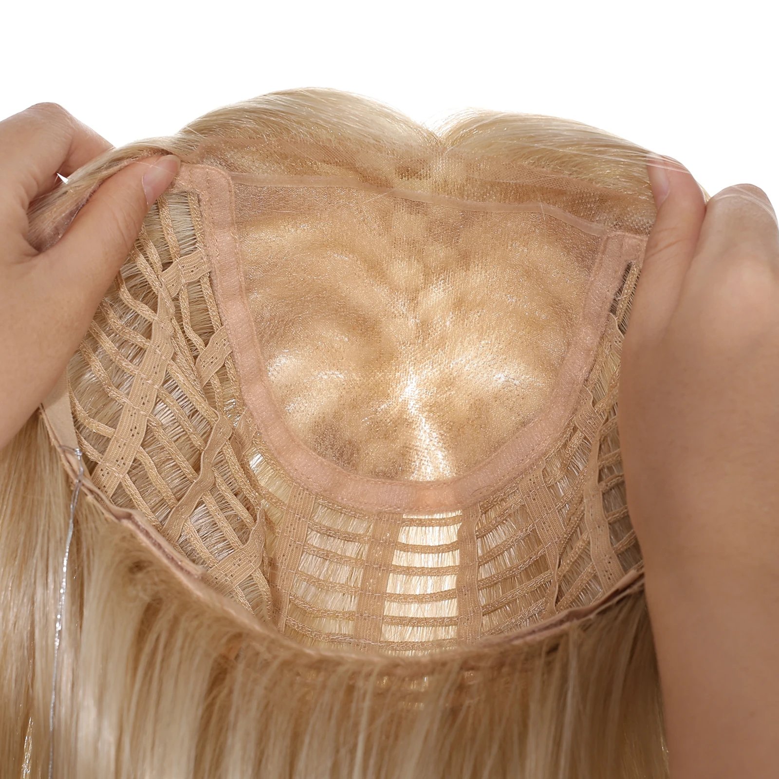 MONO Straight Light Blonde Futura Wigs Hand Tied Lace Wig for Women With Bangs Imported Silk Monofilament Cap Gluesless Hairs