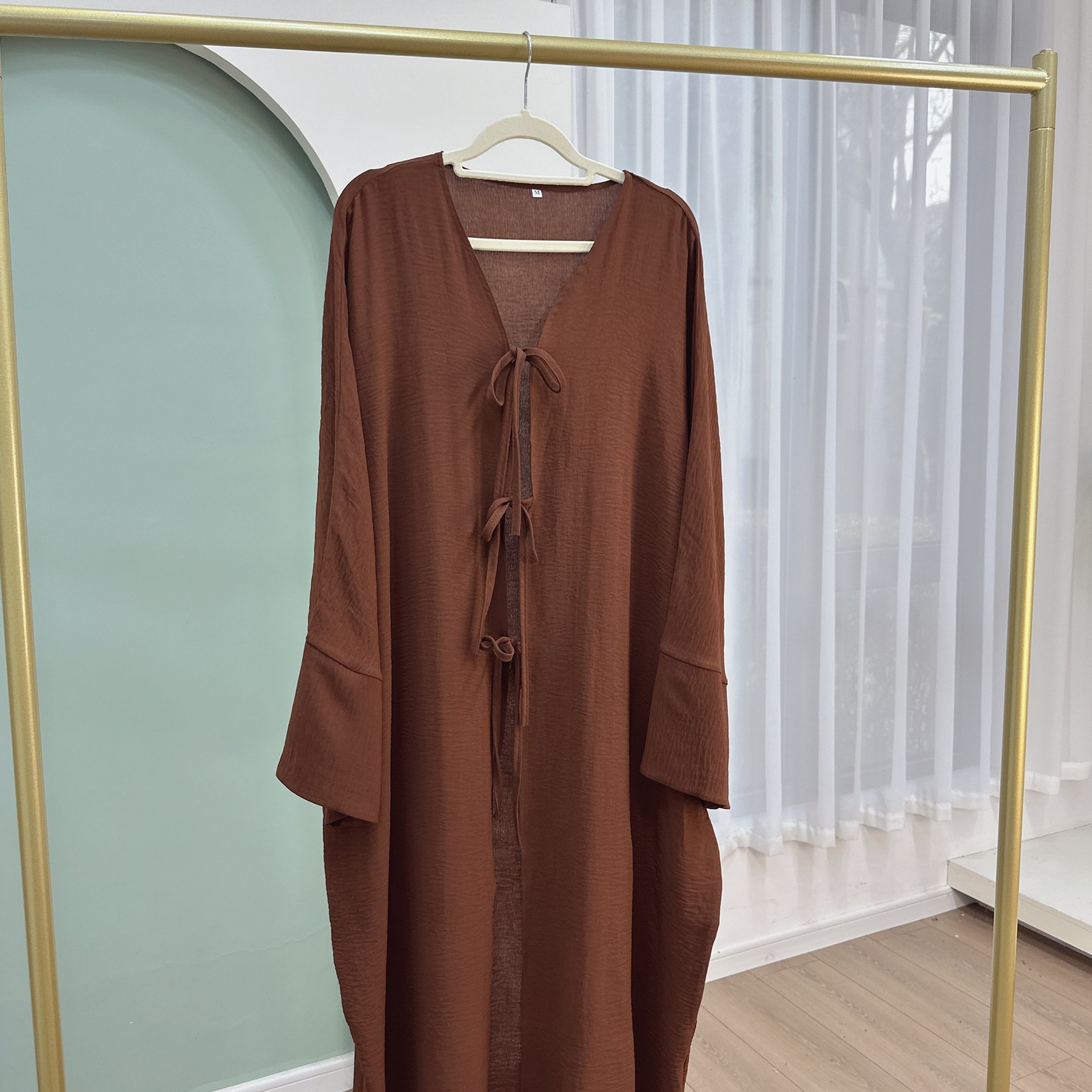 Loriya Solid Color Modest Crepe Trend Abaya 2025 Oversized Cutting Bow Tie Kimono Open Abaya Women Clothing Muslim Dubai Dress