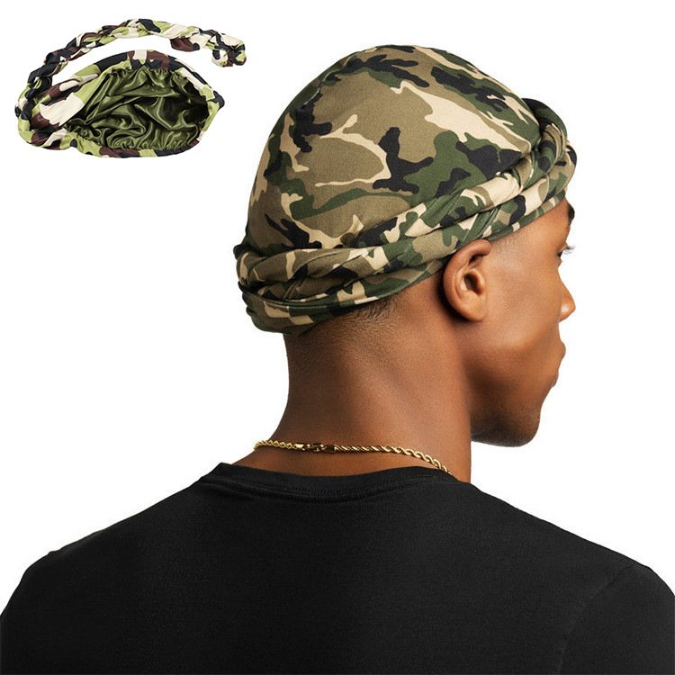 Camouflage Turban Satin Lined Turbans Soft Twist Head Wrap Silky Lined Durags Street Hip Hop Bonnet Hat cotton