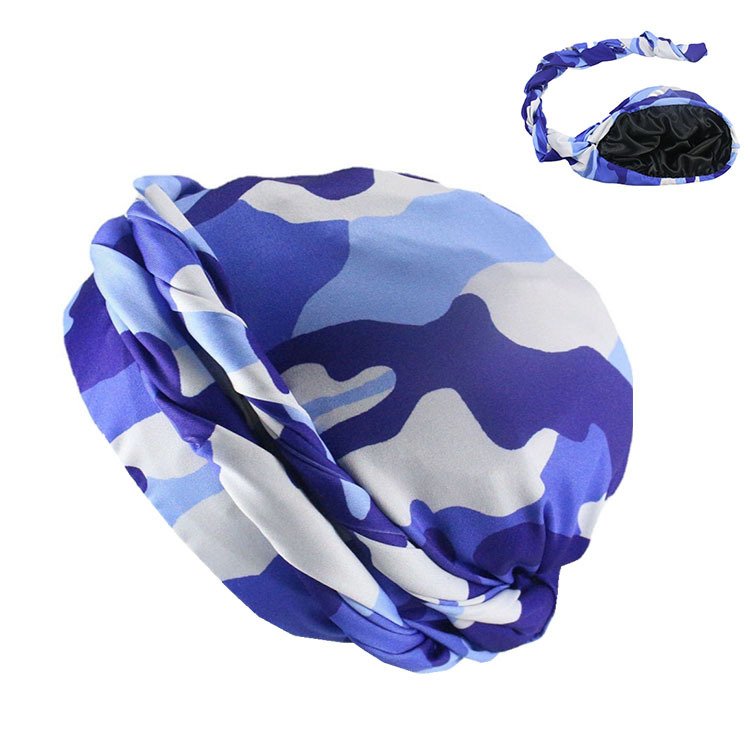Camouflage Turban Satin Lined Turbans Soft Twist Head Wrap Silky Lined Durags Street Hip Hop Bonnet Hat cotton