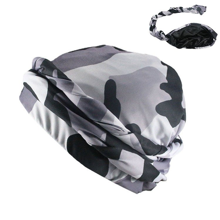 Camouflage Turban Satin Lined Turbans Soft Twist Head Wrap Silky Lined Durags Street Hip Hop Bonnet Hat cotton