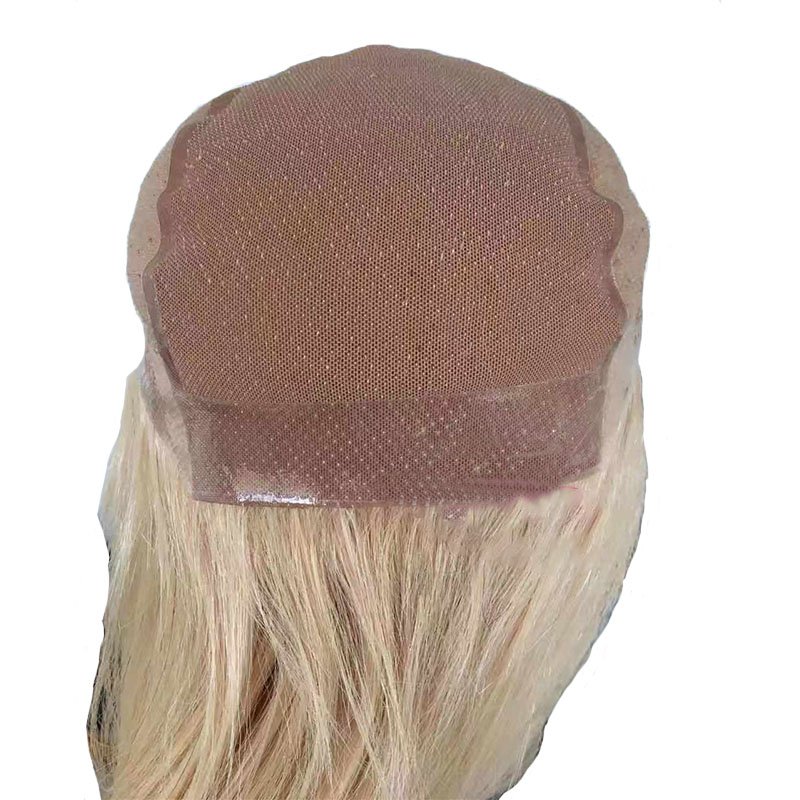 High Quality 100% Human Hair Silicon Medical Wigs Blonde for White Hand Tied PU Women Brazilian Hair Full Lace Wig Light Brown