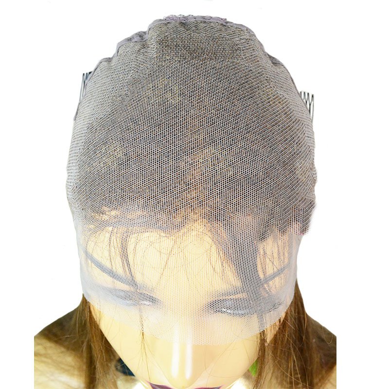 High Quality 100% Human Hair Silicon Medical Wigs Blonde for White Hand Tied PU Women Brazilian Hair Full Lace Wig Light Brown