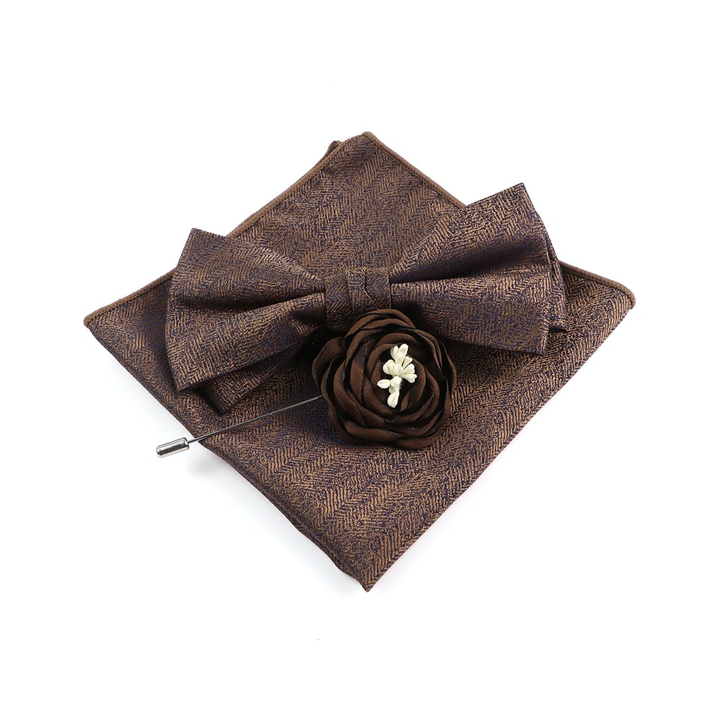 Men's classic simple polyester grinding noodles double bow tie corsage square scarf three-piece set classic simple gift set