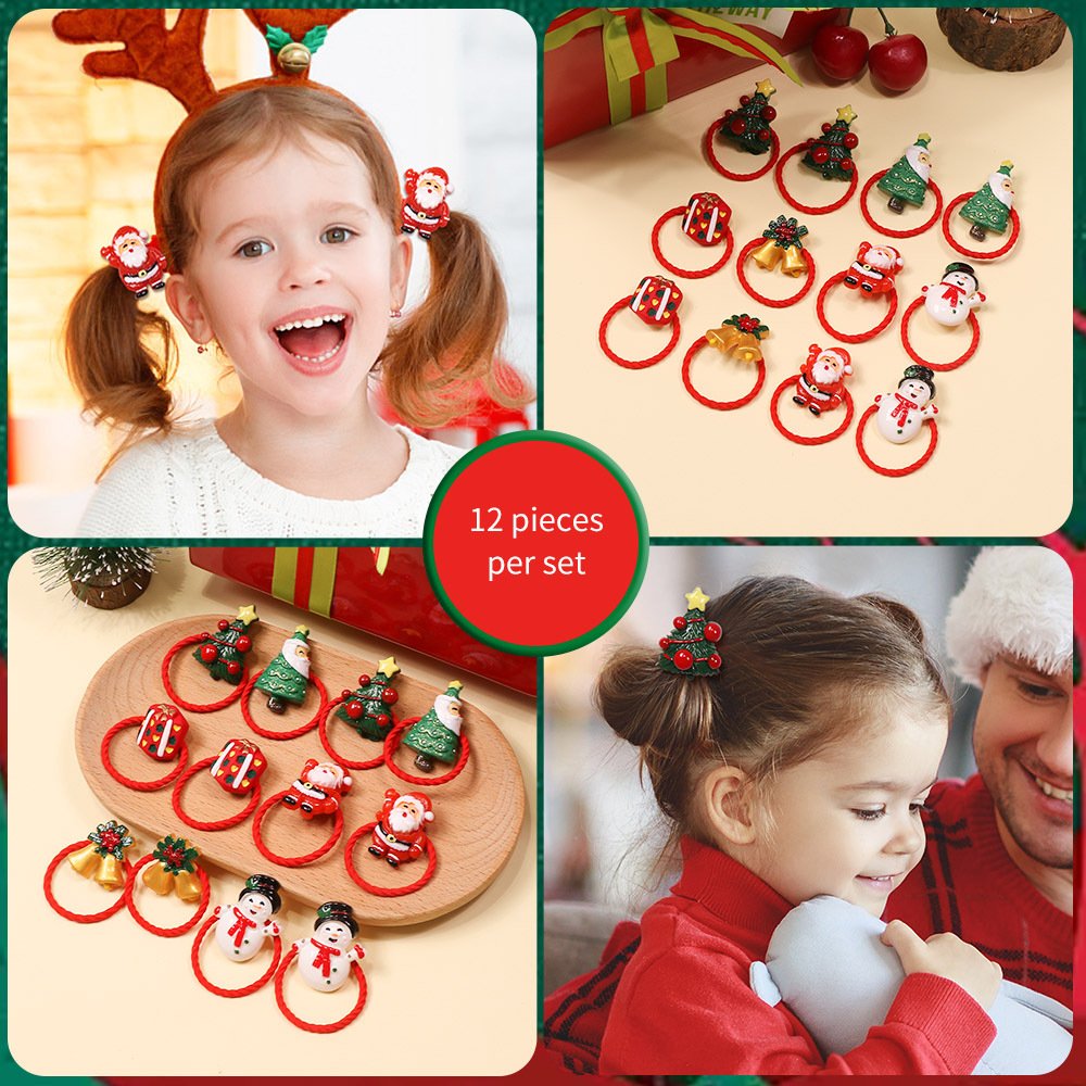 Wholesale 12pcs/set Christmas Cute Hair Scrunchies Santa Claus Christmas Tree Hair Jewelry Accessories For Girls Christmas Gifts