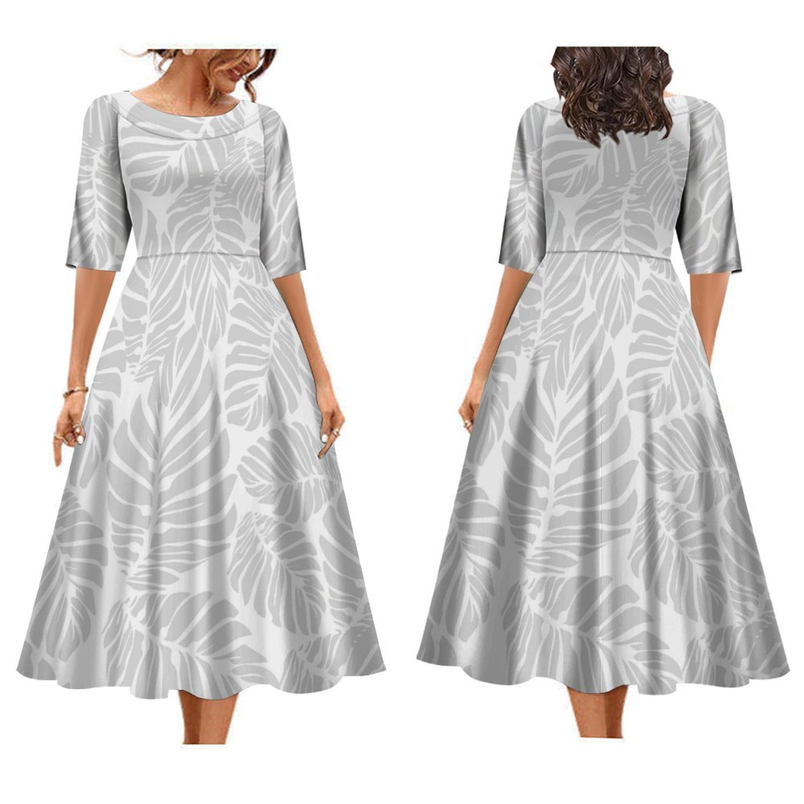 New Custom Mother's Day Gift Female Long Pleated Swing Party Dresses White Design Polynesian Tribal Plus Size Womens Dresses 8XL
