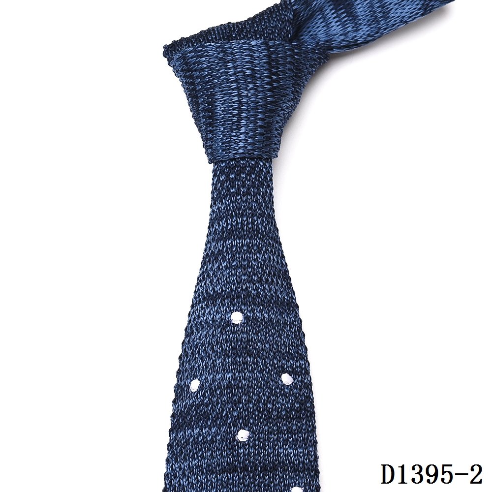 Yili China Supplier Custom Polyester Silk White Navy Blue Polka Dot Point Neck Custom Knit Tie