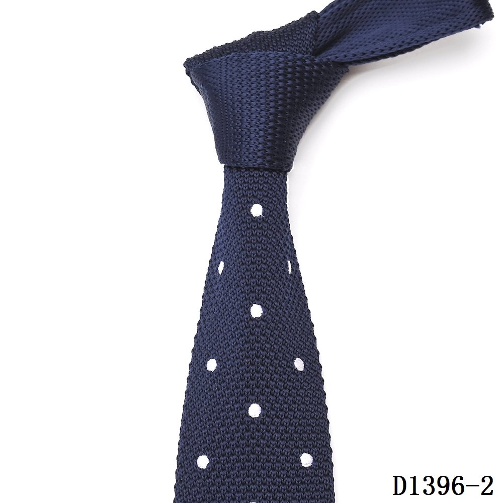 Yili China Supplier Custom Polyester Silk White Navy Blue Polka Dot Point Neck Custom Knit Tie