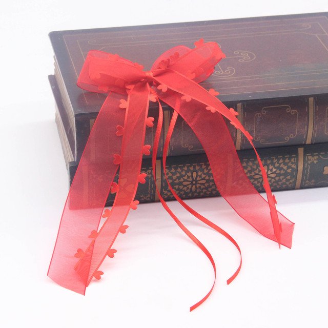 Organza ribbon Love heart satin bow Valentine's day wedding car lights decoration Rear view lamp love bow tie
