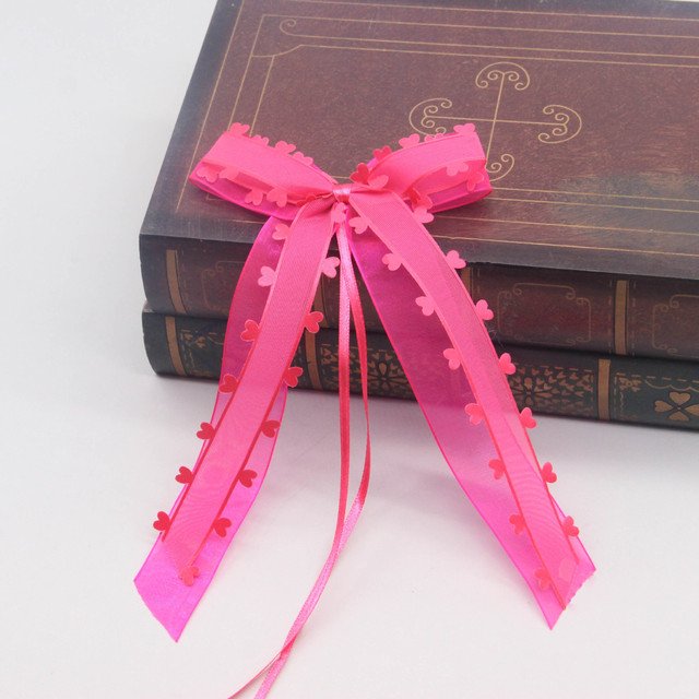 Organza ribbon Love heart satin bow Valentine's day wedding car lights decoration Rear view lamp love bow tie