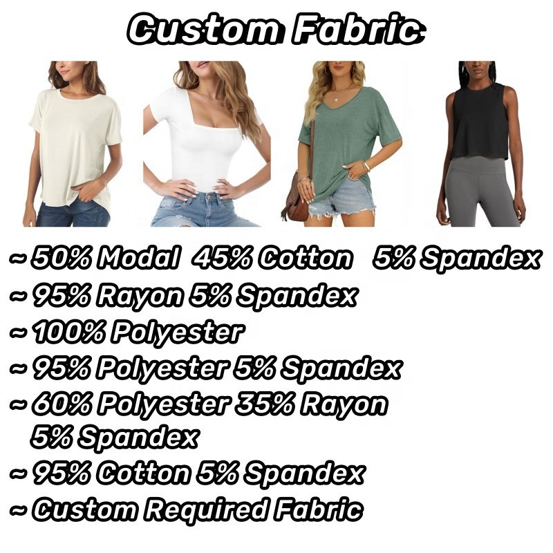 Custom US Size 95% Cotton 5% Spandex Big Round Neck Women's Scoop Neck Short/Long Sleeve Tees Cotton T Shirts Blouses Tops