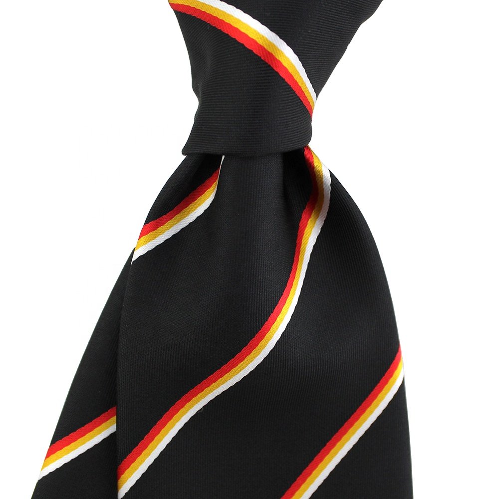 China Wholesale Mens Tie Microfiber Polyester Red Black Striped Custom Woven Anniversary Soccer Club Customised Neckties For Men