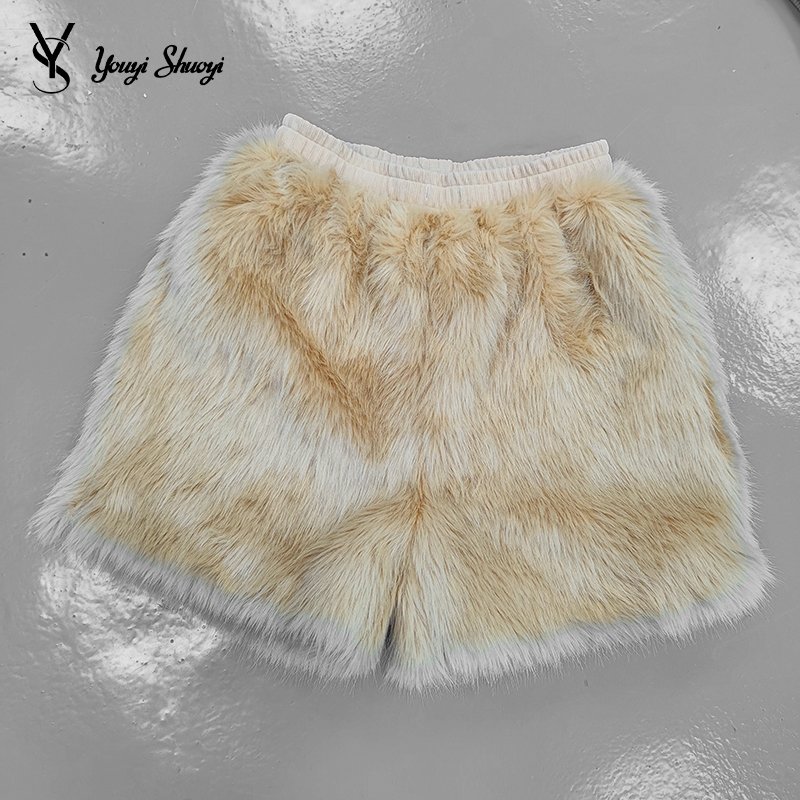 YYSY winter fur faux coats jacket short pants tracksuits fall set fleece thick warm outfit set for men